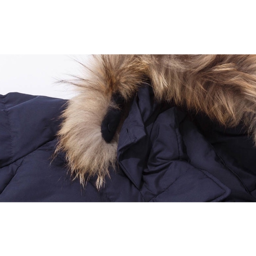 Navy Blue Down Coat with Removable Fur - Picture 6 of 8